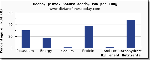 chart to show highest potassium in pinto beans per 100g